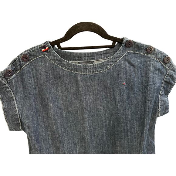 Tommy Hilfiger Size 16 Chambray Shoulder Button Preppy Denim Dress - Picture 4 of 4